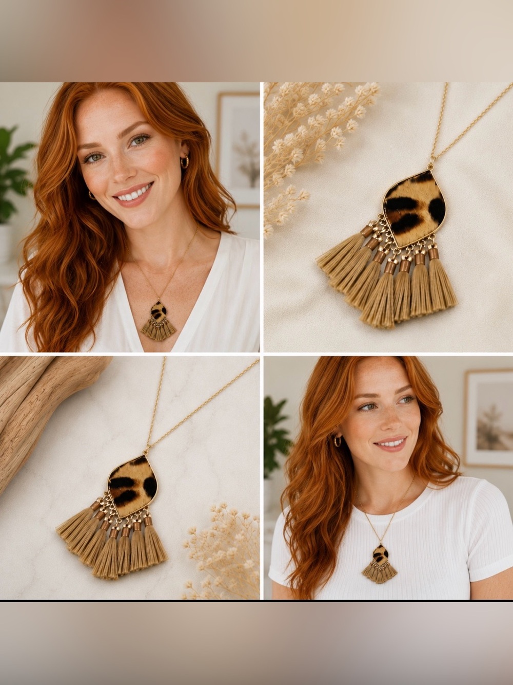 Gold Tone Tassel Leopard Pendant Necklace - Women Jewelry